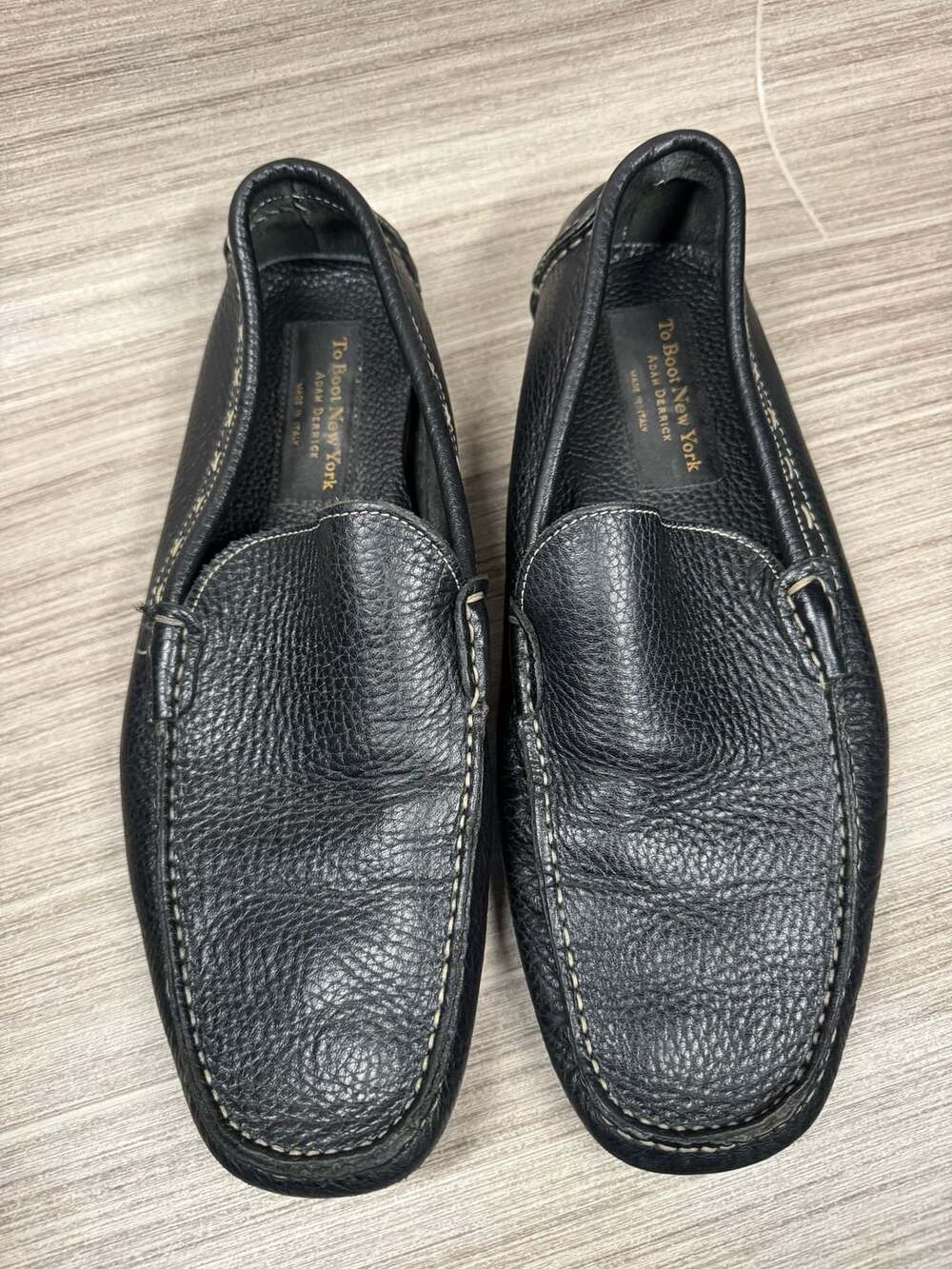 To Boot New York Adam Derrick Black Pebbled Leather Driving Loafers